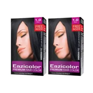 Eazicolor Premium Hair Color 1.0 Black Combo Pack