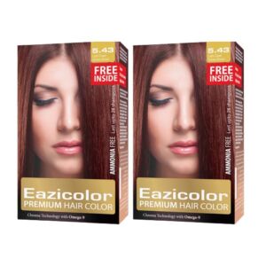 Eazicolor Premium Hair Color 5.43 Light Copper Golden Brown Combo Pack
