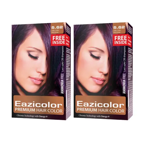 Eazicolor Premium Hair Color 5.62 Light Violet Red Brown Combo Pack ...