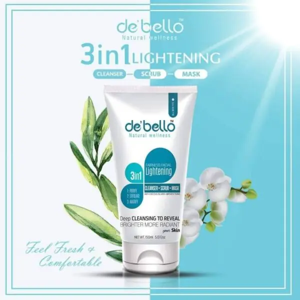 Debello 3in1 Lightening Face Wash + Scrub + Mask (150ml)